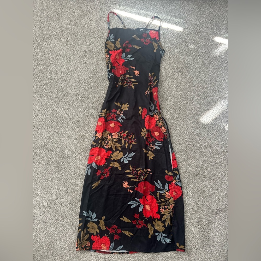 Floral Black and Red Women's Dress